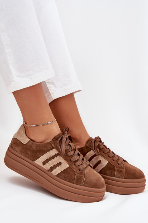 Chaussures modèle baskets Féminin avec une plateformeActivéturalnego en daimu marron Eldira