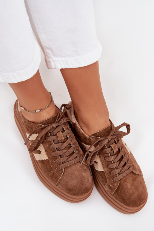 Chaussures modèle baskets Féminin avec une plateformeActivéturalnego en daimu marron Eldira