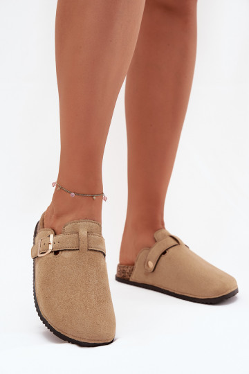 Chaussons plateforme en bois pour femmes avec des boucles dorées Big Star SS274738 couleur sable 2