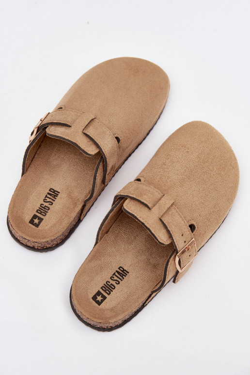 Chaussons Sabots Féminin avec une plateforme avec boucles dorées Big Star SS274738 beige