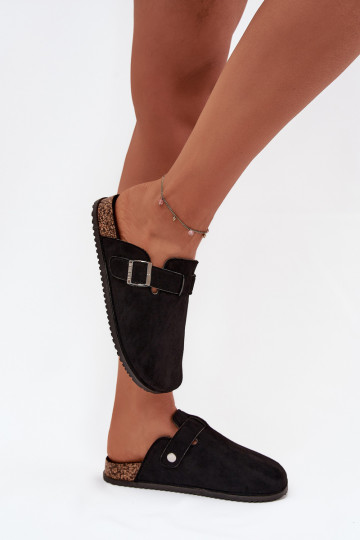 Chaussons plateforme en bois pour femmes avec des boucles argentées Big Star SS274736 couleur noire