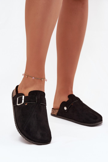 Chaussons plateforme en bois pour femmes avec des boucles argentées Big Star SS274736 couleur noire 2