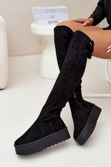 bottes pour femmes avec une plateforme au-dessus du genou Big Star SS274264 couleur noire