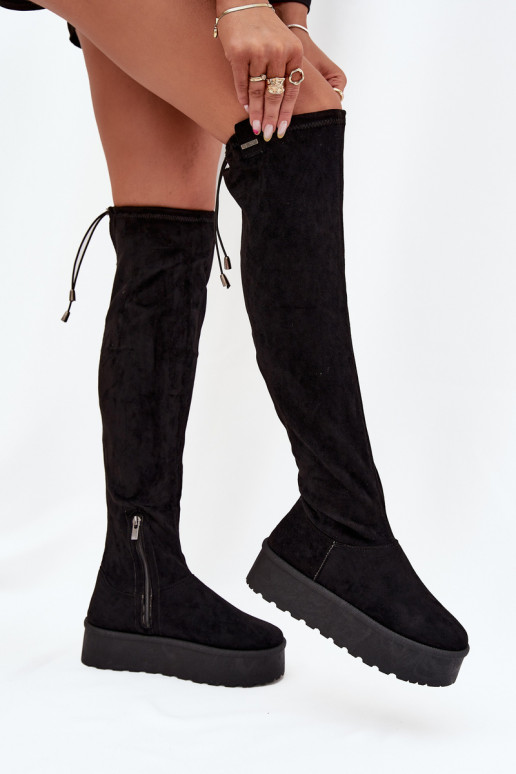bottes pour femmes avec une plateforme au-dessus du genou Big Star SS274264 couleur noire