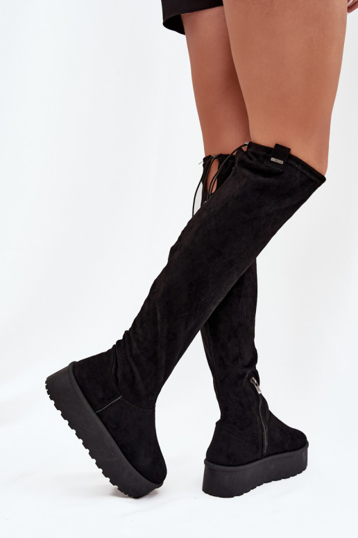 bottes pour femmes avec une plateforme au-dessus du genou Big Star SS274264 couleur noire