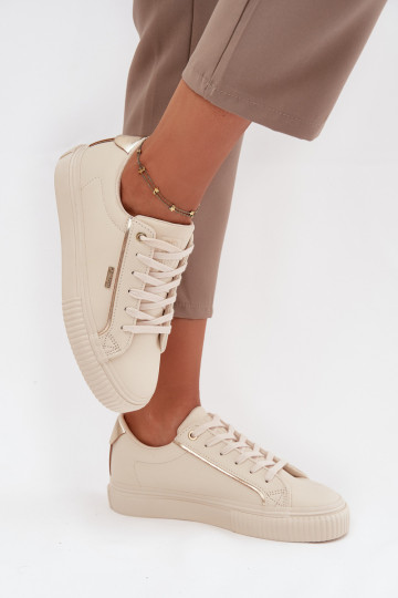 Féminin Chaussures modèle baskets en cuir écologique Big Star SS274027 beige-couleur dorée
