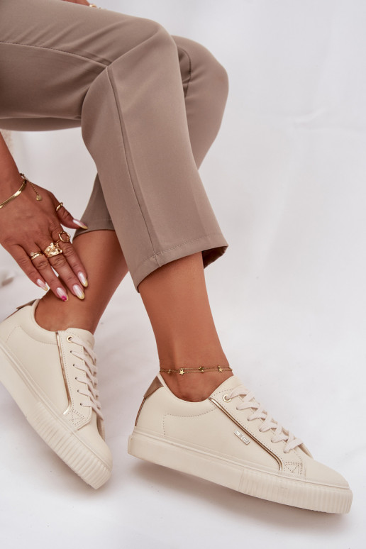 Féminin Chaussures modèle baskets en cuir écologique Big Star SS274027 beige-couleur dorée