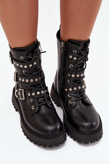 réchauffer Bottines de travail avec des bandes I avec bouclesmi Big Star OO274707 couleur noire