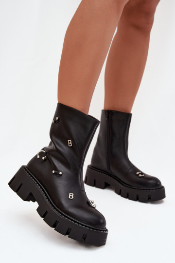 réchauffer Bottes pour femmes Au Château avec de beaux détails couleur noire Thavira 2