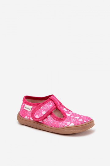 Pantoufles barefoot pour enfants avec des cœurs et des fermetures auto-agrippantes Milami couleur rose Talirae