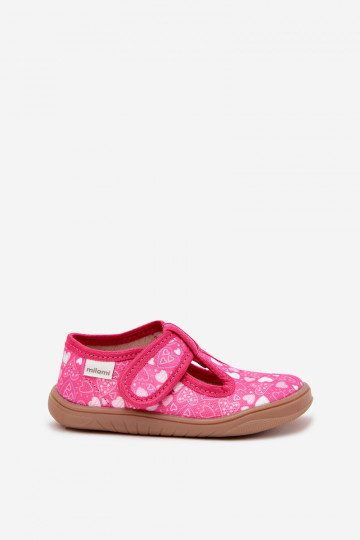Pantoufles barefoot pour enfants avec des cœurs et des fermetures auto-agrippantes Milami couleur rose Talirae 2