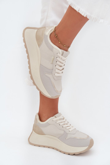 Baskets pour femmes couleur ivoire style sneakers avec plateforme Big Star SS274008 HI-POLY SYSTEM