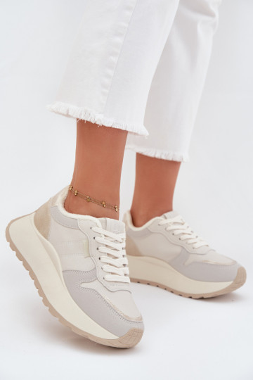 Baskets pour femmes couleur ivoire style sneakers avec plateforme Big Star SS274008 HI-POLY SYSTEM 2