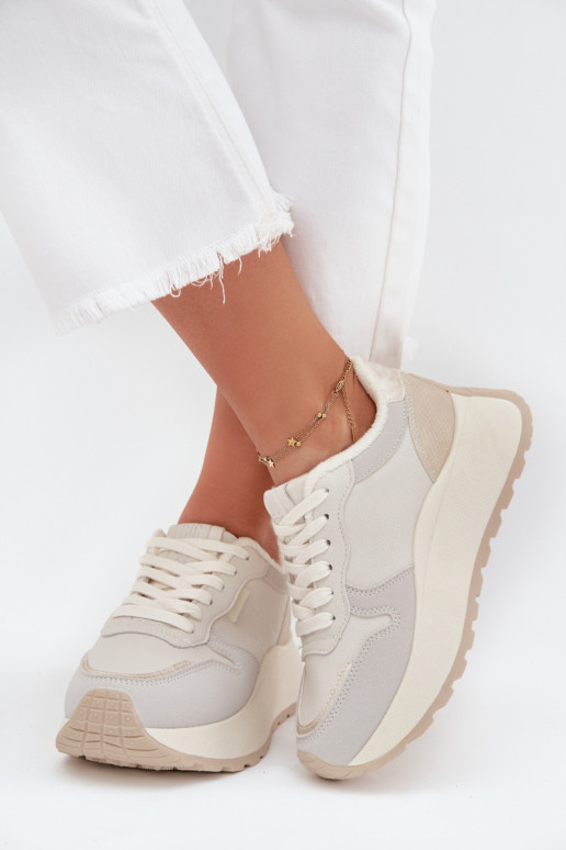 réchauffer Chaussures modèle baskets Féminin avec une plateforme Big Star SS274008 HI-POLY SYSTEM couleur ivoire