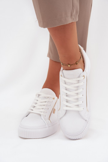 Féminin Chaussures modèle baskets en cuir écologique Big Star SS274026 Blanc-couleur dorée 2