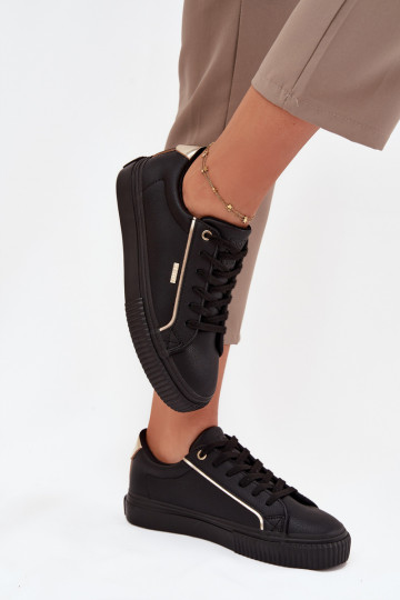 Féminin Chaussures modèle baskets en cuir écologique Big Star SS274025 Noir et-couleur dorée