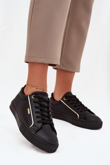 Féminin Chaussures modèle baskets en cuir écologique Big Star SS274025 Noir et-couleur dorée 2