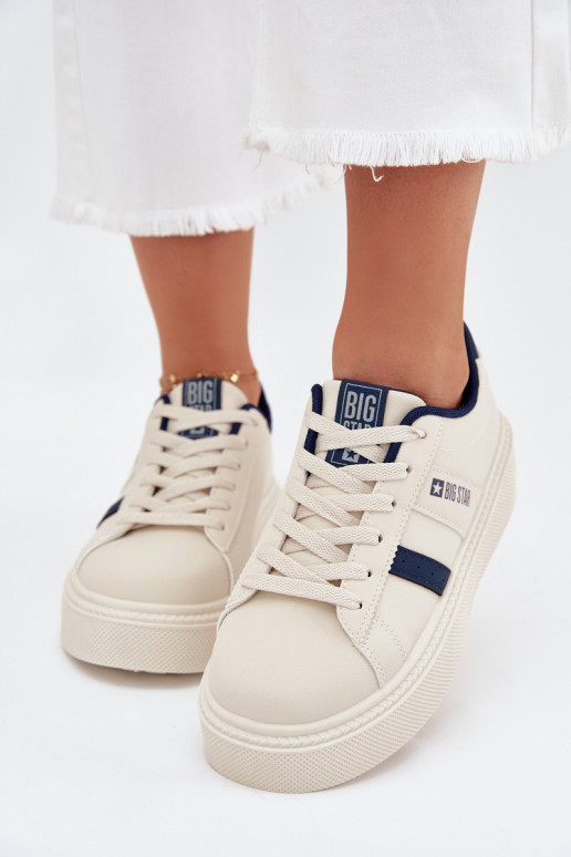 Chaussures modèle baskets Féminin avec une plateforme Big Star SS274347 couleur ivoire Chaussures modèle baskets Féminin avec une plateforme Big Star SS274347 couleur ivoire