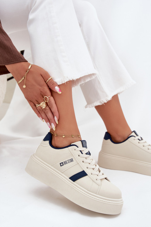 Chaussures modèle baskets Féminin avec une plateforme Big Star SS274347 couleur ivoire Chaussures modèle baskets Féminin avec une plateforme Big Star SS274347 couleur ivoire
