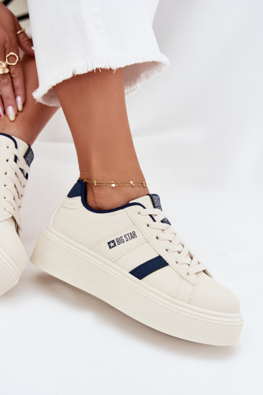 Chaussures modèle baskets Féminin avec une plateforme Big Star SS274347 couleur ivoire Chaussures modèle baskets Féminin avec une plateforme Big Star SS274347 couleur ivoire