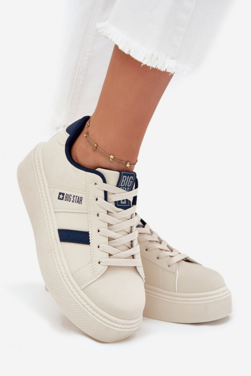 Chaussures modèle baskets Féminin avec une plateforme Big Star SS274347 couleur ivoire Chaussures modèle baskets Féminin avec une plateforme Big Star SS274347 couleur ivoire