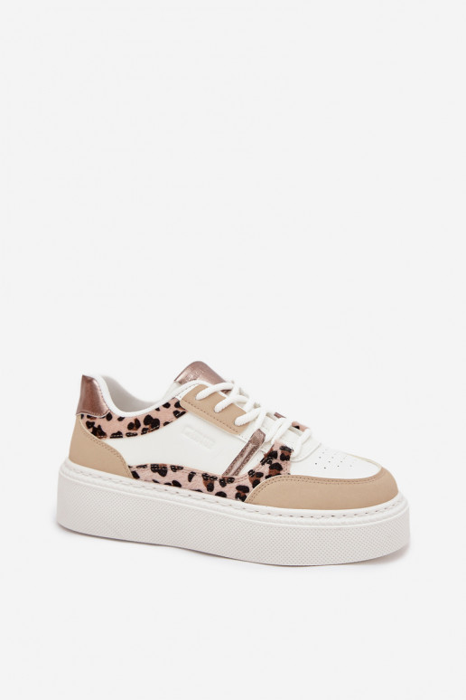 Féminin Chaussures modèle baskets avec une plateforme Big Star SS274357 avec des motifs en fourrure de léopard Blanc-beige