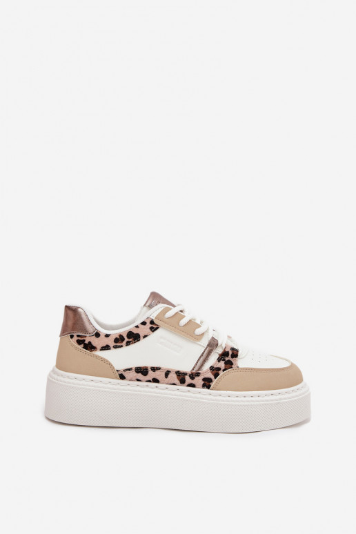 Féminin Chaussures modèle baskets avec une plateforme Big Star SS274357 avec des motifs en fourrure de léopard Blanc-beige