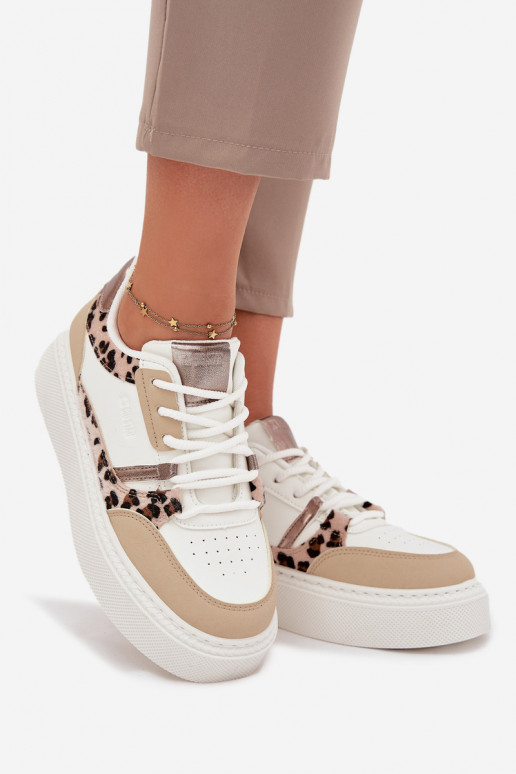 Féminin Chaussures modèle baskets avec une plateforme Big Star SS274357 avec des motifs en fourrure de léopard Blanc-beige