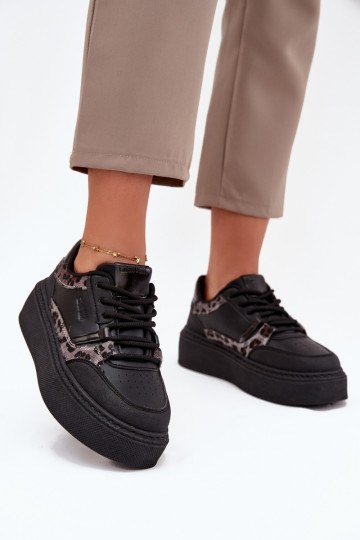 Baskets sportives femmes avec plateforme Big Star SS274358 motifs en fourrure léopard noires 2