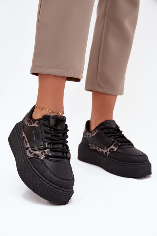 Féminin Chaussures modèle baskets avec une plateforme Big Star SS274358 avec des motifs en fourrure de léopard couleur noire Féminin Chaussures modèle baskets avec une plateforme Big Star SS274358 avec des motifs en fourrure de léopard couleur noire