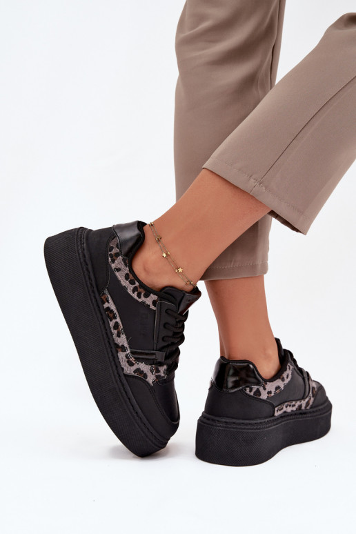 Féminin Chaussures modèle baskets avec une plateforme Big Star SS274358 avec des motifs en fourrure de léopard couleur noire Féminin Chaussures modèle baskets avec une plateforme Big Star SS274358 avec des motifs en fourrure de léopard couleur noire