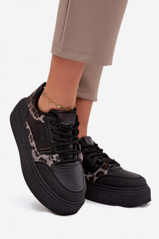 Féminin Chaussures modèle baskets avec une plateforme Big Star SS274358 avec des motifs en fourrure de léopard couleur noire Féminin Chaussures modèle baskets avec une plateforme Big Star SS274358 avec des motifs en fourrure de léopard couleur noire
