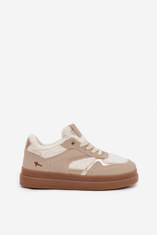 Chaussures modèle baskets Féminin avec une plateforme avec un manteau de fourrure Typu Baranek beige Frelina Chaussures modèle baskets Féminin avec une plateforme avec un manteau de fourrure Typu Baranek beige Frelina