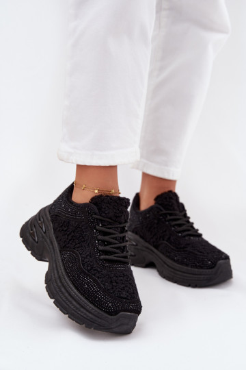 Chaussures modèle baskets Féminin avec des yeux qui clignotent et un manteau de fourrure Typu Baranek couleur noire Zarika 2