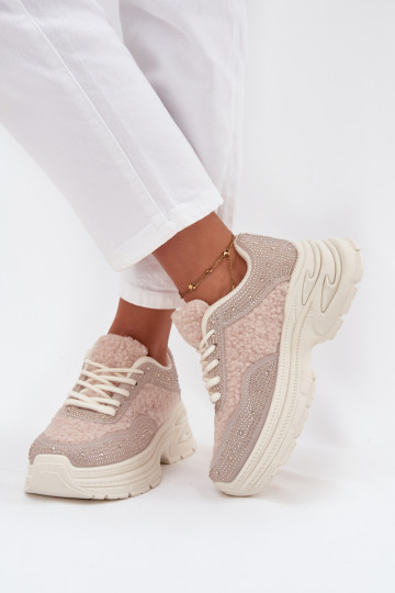 Chaussures modèle baskets Féminin avec des yeux qui clignotent et un manteau de fourrure Typu Baranek couleur ivoire Zarika 2