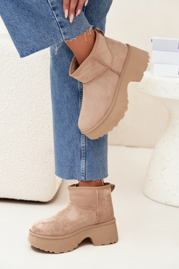 Bottes de neige basses à enfiler pour femmes, doublées en fourrure, couleur chaki Turivelle