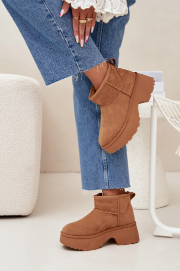 Bottes de neige basses à enfiler pour femmes, doublées en fourrure, brunes Turivelle