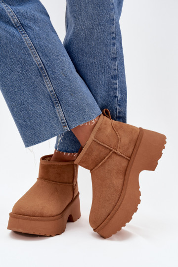 Bottes de neige basses à enfiler pour femmes, doublées en fourrure, brunes Turivelle 2