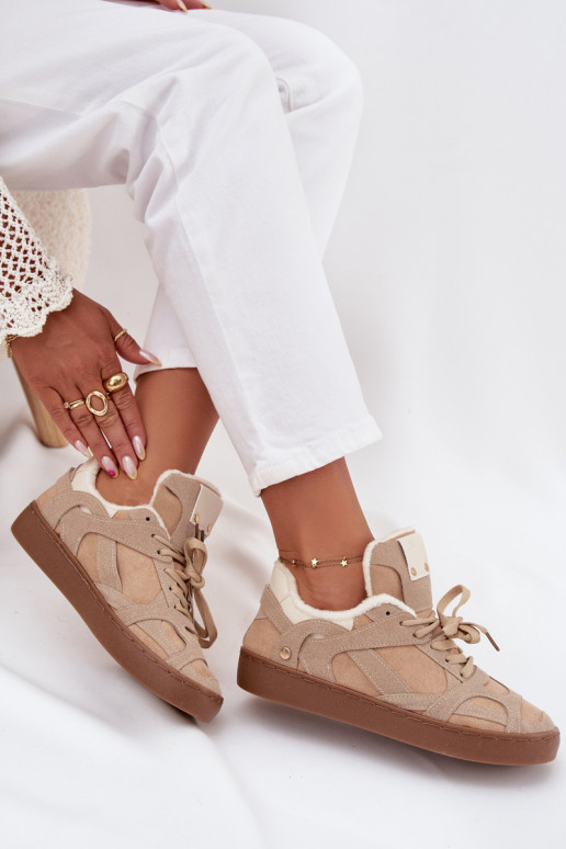 Chaussures modèle baskets Féminin avec une plateforme réchauffer avec de la fourrure à l intérieur beige Solvia