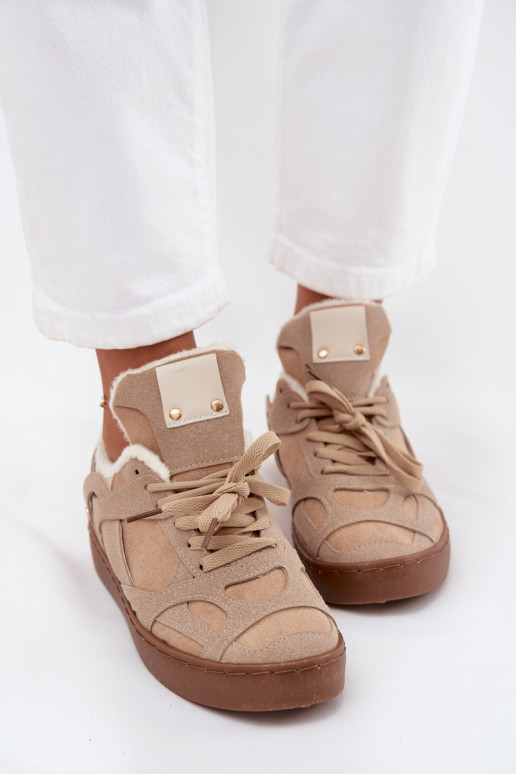 Chaussures modèle baskets Féminin avec une plateforme réchauffer avec de la fourrure à l intérieur beige Solvia