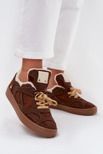 Chaussures modèle baskets Féminin avec une plateforme réchauffer avec de la fourrure à l intérieur marron Solvia