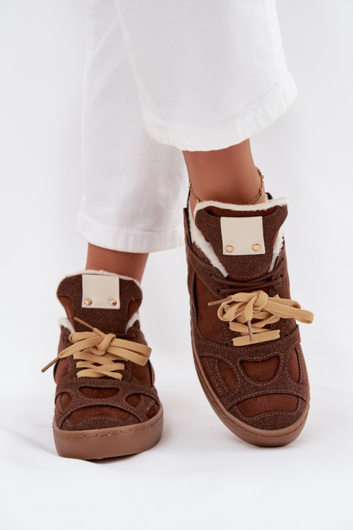 Chaussures modèle baskets Féminin avec une plateforme réchauffer avec de la fourrure à l intérieur marron Solvia