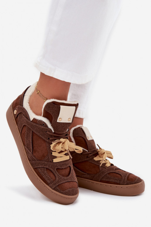 Chaussures modèle baskets Féminin avec une plateforme réchauffer avec de la fourrure à l intérieur marron Solvia