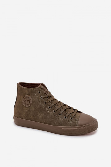 Baskets de loisirs chaudes pour hommes en simili cuir "Big Star OO174250 HI-POLY SYSTEM" couleur chaki