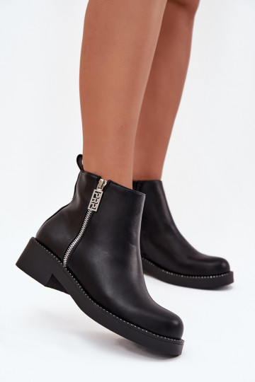 Bottes à hauteur basse pour femmes avec œillets brillants, noires Vionna