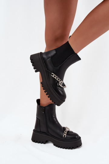Bottines pour femmes avec plateforme et chaînes, noires Turvella