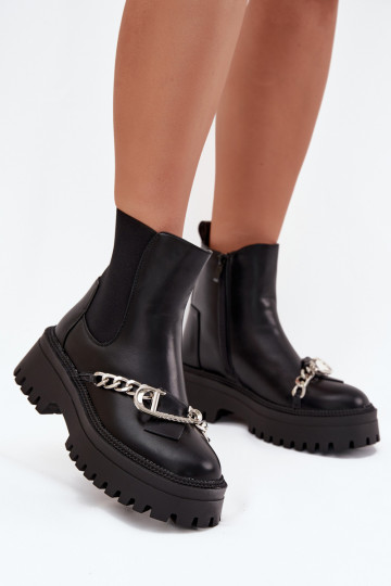 Bottines pour femmes avec plateforme et chaînes, noires Turvella 2