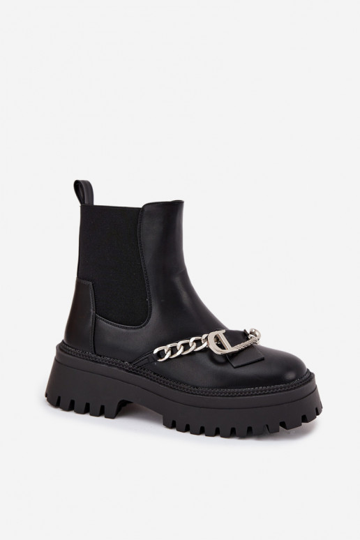 Bottes pour femmes avec une plateforme avec des chaînes couleur noire Il fautrvella