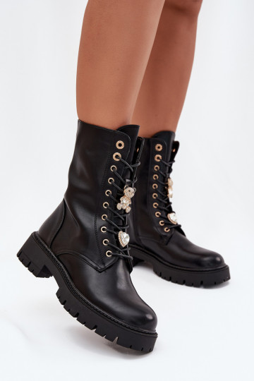 Bottines de travail pour femmes avec clous, noires Lomina