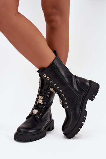 Bottines de travail pour femmes avec clous, noires Lomina 2